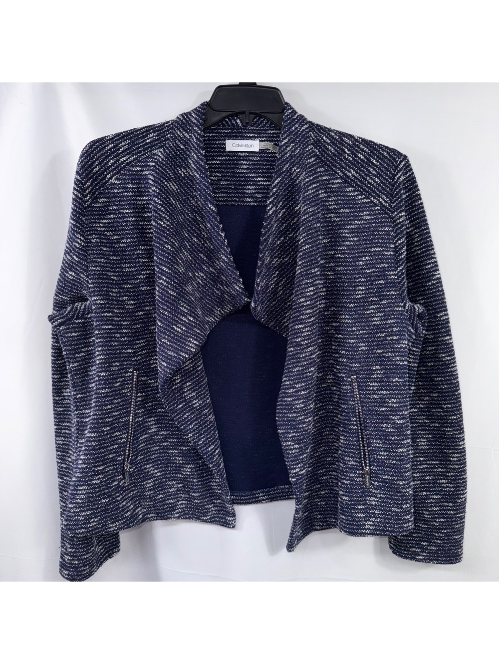 Calvin Klein Navy Tweed Open Front Jacket